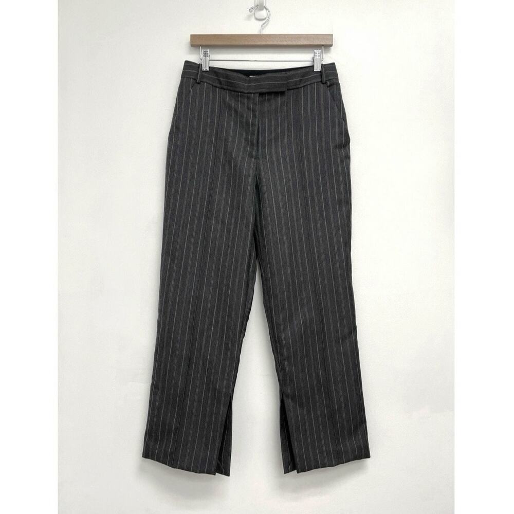 Simkhai Vera Wool Blend Pinstripe Straight Leg Crop Tailored Trouser Gray Size 8
